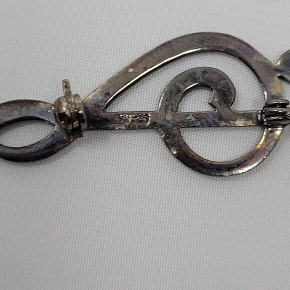 Vintage Signed MA Michael Anthony Sterling Silver Marcasite Treble Clef Brooch - Picture 7 of 9